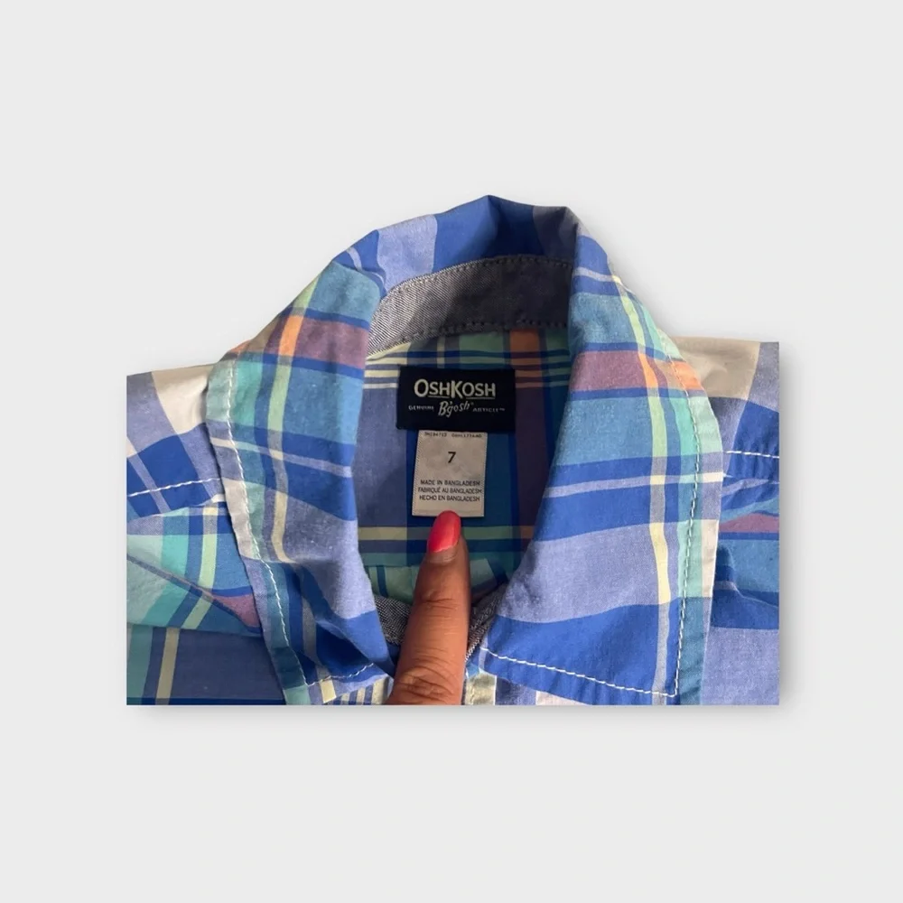 Oshkosh Blue Tone Plaid Button Up Shirt